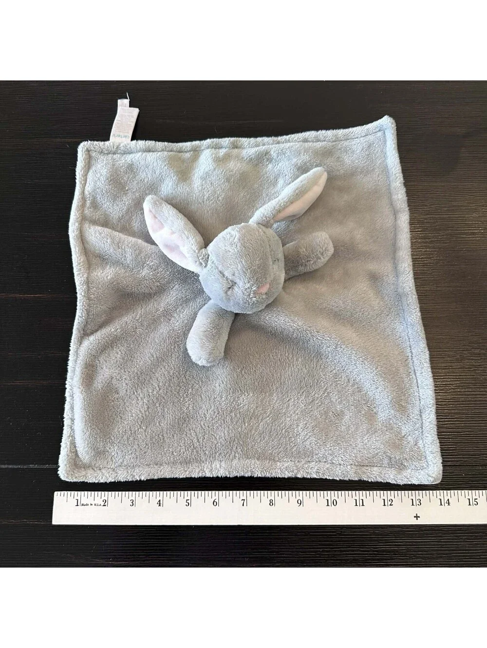 Carter's Gray Bunny Rabbit Pink Ear Security Blanket Lovey Plush Baby Toy EUC